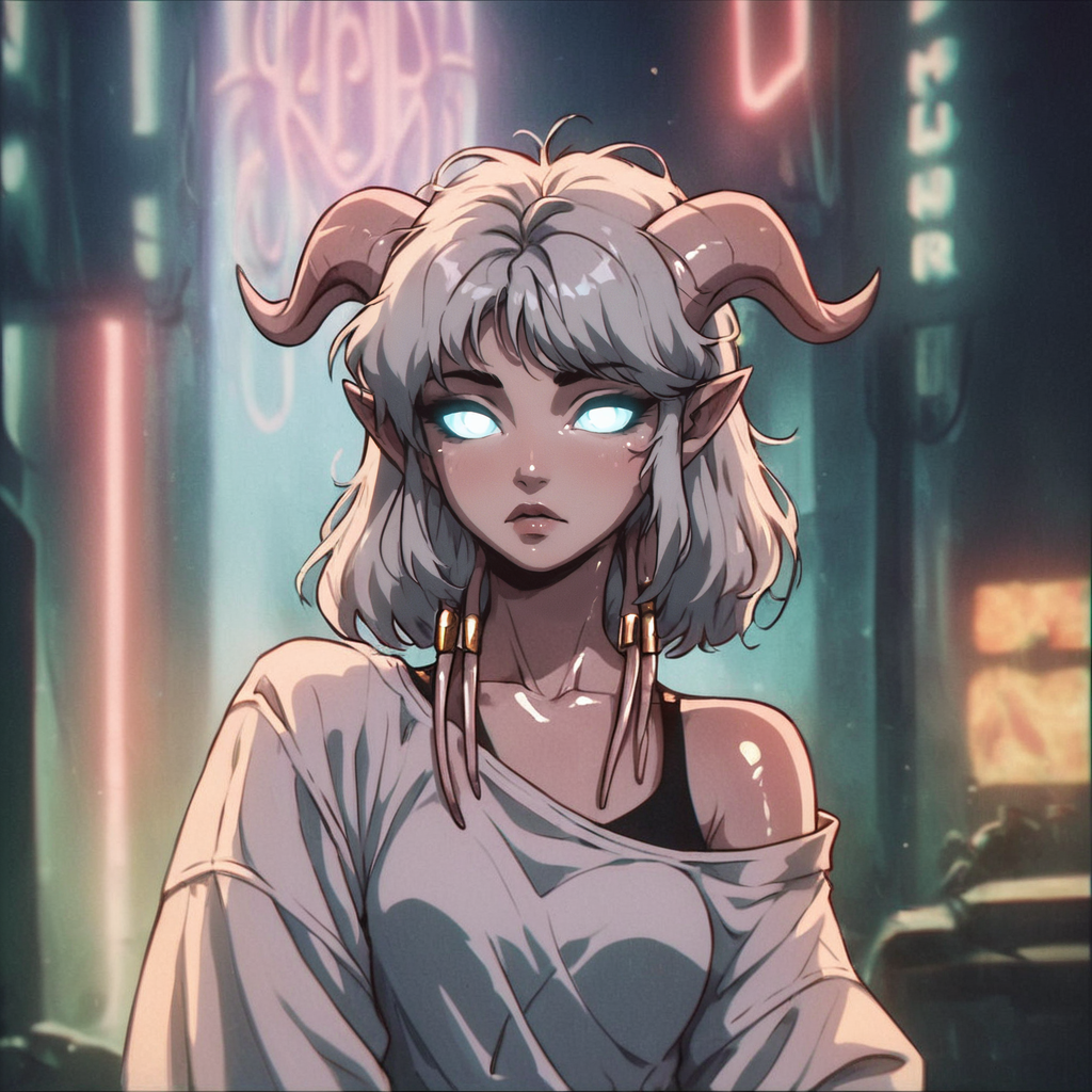 score_9, score_8_up, score_7_up, score_6_up, score_5_up, score_4_up,
BREAK
vintage, 1990s \(style\), 
a gorgeous draenei girl over a future cityscape, depth of field, oversized shirt, off one shoulder, (shiny skin:1.4), cold lighting, detailed face, clear eyes, depth of field, messy hair, (intricate), shy, glowing eyes, detailed eyes, detailed background, neon trim, neon lights
<lora:OldAnimeStyle_XL_v3:0.75>