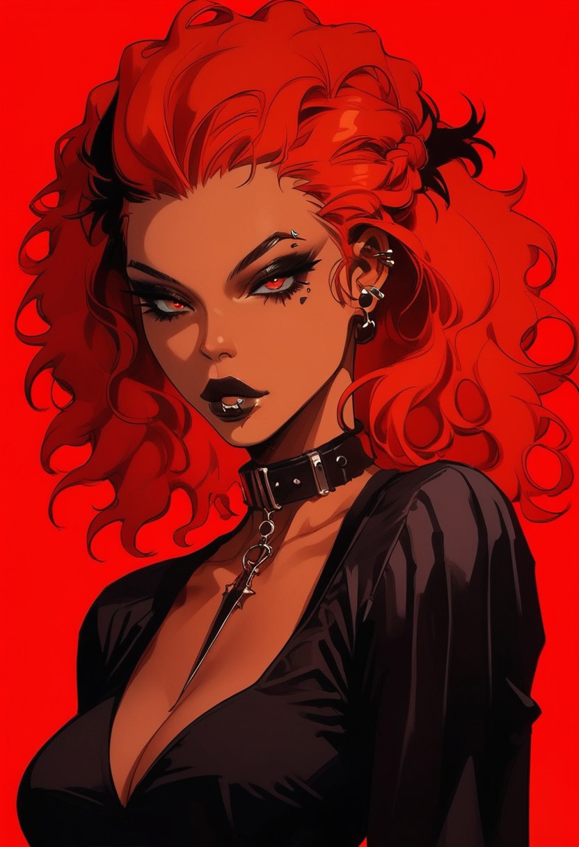 score_9, score_8_up, score_7_up, score_6_up, highest quality, Expressiveh, csr style,  g0thicPXL, glowing, neon,, GLSHS, partially illuminated,Chloe_C&C,
1girls, 21 year old, detailed face, jawline, collar, lustful eyes, smooth skin, beige skin, beautiful eyes, choker, red eyes, redhead, straight combed hair, medium breasts, straight hair, neon background, close up, moonlight, french braid, makeup, business shirt with tie, goth girl, piercings, black highlights, black pleated skirt,