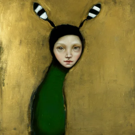<lora:SDXL_style_by_Michele_Mikesell_Sa_May_v5:1> style by Michele Mikesell, a woman bug gold and green