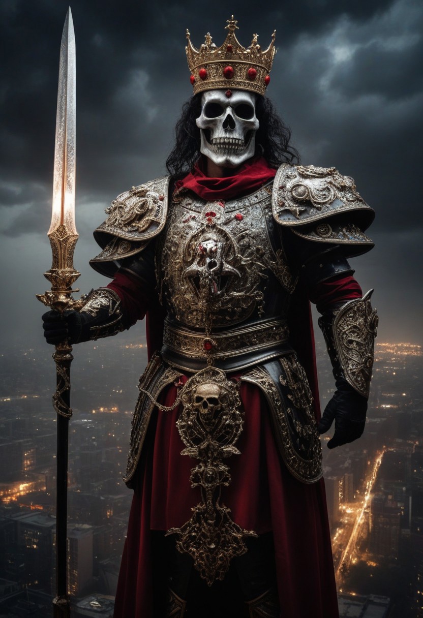 , 16k, raw, (ultra high picture quality), (intricate details), (strong fisheye lens photo/ intense fisheye view photo), ((bottom lit/)/(underlighting)), full body,  large view, ((dynamic photograph of a giant macabre riveted chrome and gold mechanical deity ) (tall jewelled mitre crown) (black and red smock), (holding a long (was-sceptre) stylized sceptre of power with an animal head at the top), ( is destroying the city)), (outside late at night during an electrical storm),
[horror , (double exposures), (low opacity overlays), nighttime, outdoor, realisticvision-negative-embedding, ]