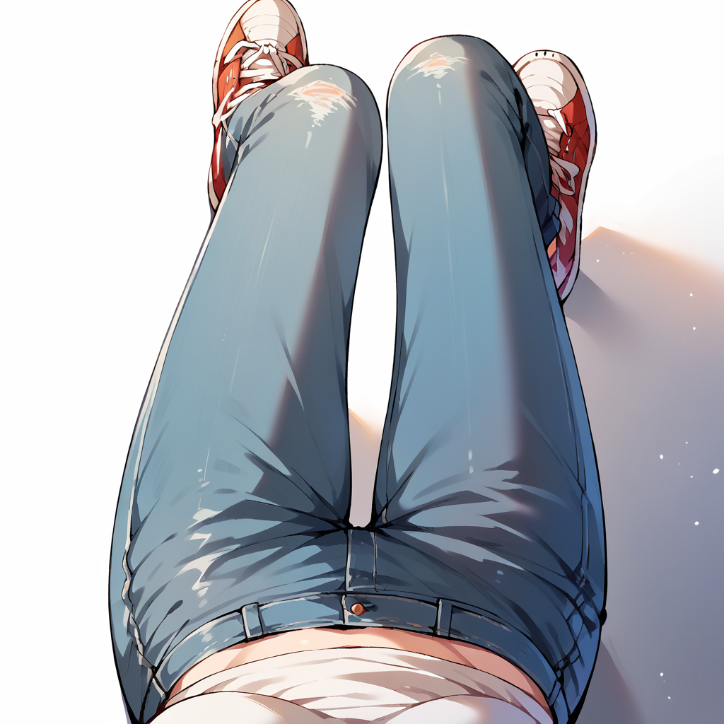 score_9, score_8_up, score_7_up, score_6_up, score_5_up,   <lora:f3mp0vXLP:1> (f3mp0v, female pov), jeans, sneakers, solo, white background,