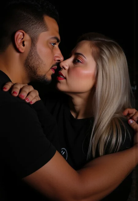 photorealistic:1.8), (ultra realistic:1.7). (instagram influencer photo:1.8).score_9, score_8_up, score_7_up, 1 uomo,1 donna,sublime fashion italian man model ,with short black hair and with short beard, Blue eyes,camicia nera , night ,scene, hyper realistic,symbolism, and sublime fashion (caucasian woman),29 years old,model with long white hair and full lips and blue eyes indossa una camicia a rete bianca,romantic ,deep kiss ,hug,perfection style,denti,labbra socchiuse,guardando il visualizzatore,8k,capolavoro,messa a fuoco nitida,grafica RAW a colori ad alto dettaglio