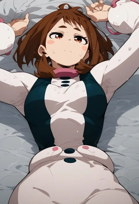flatshinyskin, score_9, score_8_up, score_7_up , 1girl, 1girl, mosaic censoring, slight seductive pose,, medium breasts, sweating, breasts,, long skirt, 1girl, solo focus, Upper body, hands behind, wet, sweaty, sweating, steam, lying on back, low angle, under boobs,
ochako_uraraka, 1girl, score_9, score_8_up, score_7_up, ANIMESTYLE ,bodysuit, solo focus, perfect body, curvey, thick waist, thick body, skin tight dress, , front view, front focus,
((facing up, looking upwards)), arched back, leaning backwards