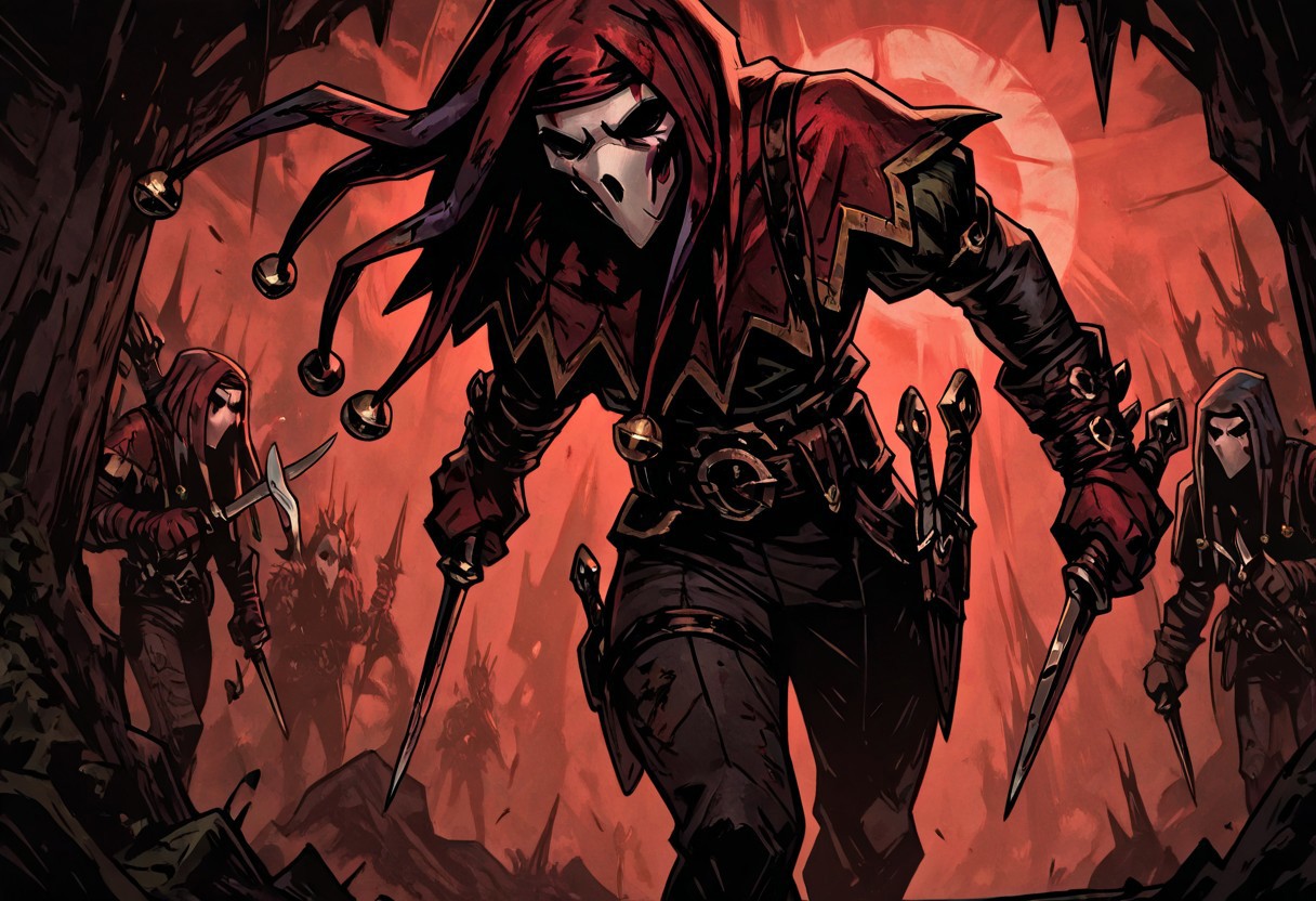 masterpiece, best quality, newest, absurdres, highres, TTCSV1.0,
((solo, solo focus)) 
1boy, DDjester-V1.1, black pants, gloves, mask, red gloves, red headwaer, 
holding weapon, weapon, knife, dagger, siclke, dual wielding,