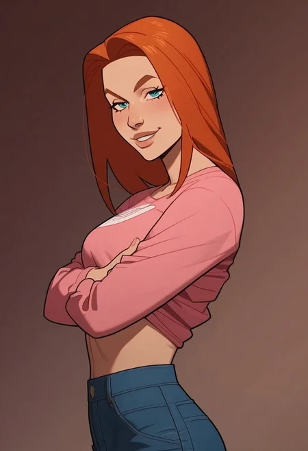score_9, score_8_up, score_7_up, (Expressiveh:0.8),
1girl, Atom Eve, solo, sexy, sexy pose, perfect face, seductive smile, seductive look, side view, looking at viewer, blue jeans, lifting shirt slightly to expose stomach, plain light pink shirt, smirking, standing, toned, thin waist, fit body