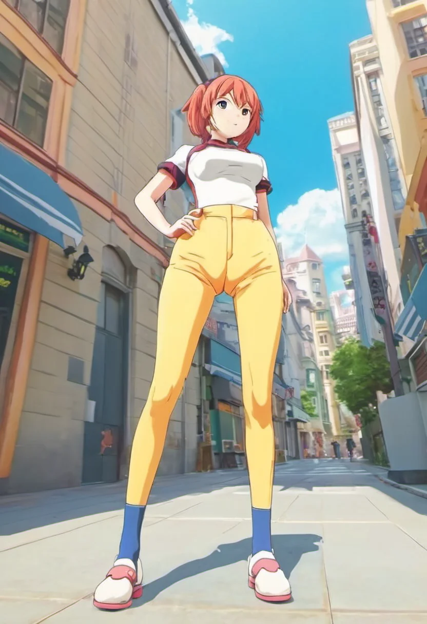 anime artwork beautiful woman poses in the city, (((<lora:sdxl_cameltoe_V3:1>, cameltoe, large cameltoe, detailed cameltoe))), (((full body visible))), anime style, key visual, vibrant, studio anime, highly detailed