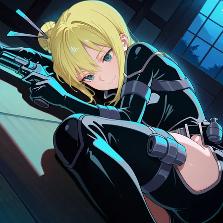 <lora:IL_Nancy_Lee:1>,nin_sly_n,nancy lee,single hair bun,japanese hair stick,
highleg rider_suit,Thigh high boots,utility belt,reloading,
right side thigh_holster,deringer/(gun/),holding gun,
1girl,solo,backlighting,night,moonlight,dutch angle,looking at viewer,closed smile,foreshortening,intense angle,bloom,drop shadow,night,backlighting,lying,, masterpiece,best quality,amazing quality,very aesthetic,absurdres,