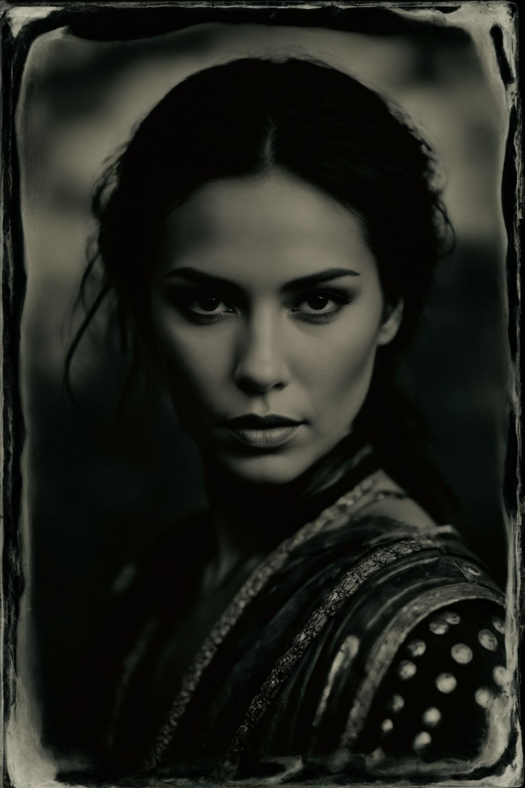 monochrome (wetplatecollodion:1.2),
a european woman wearing ancient warrior outfit,
elegant, elbows out, silhouette, nature,
selective focus, scratches
<lora:fix_hands:1>
<lora:Wet Plate Collodion_SDXLBase-000002:1>