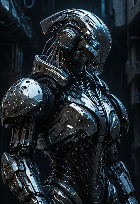 score_8_up, score_7_up, cyberpunk, <lora:Hyper-Robot_ponyXL_LOREVER:0.7> hyperobot, reflective, chromed robot joints, perfect contrasts, keep details in shadows, integral helmet.748cmstyle, cybervision., usnr