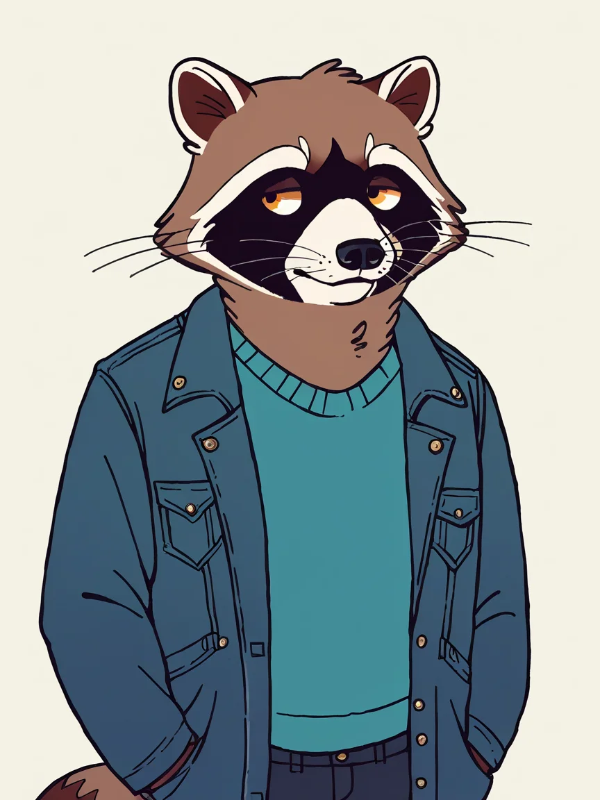 score_9, score_8_up, score_7_up, score_6_up, <lora:b0j4ckXLP:1> b0j4ck, solo, 1boy, raccoon