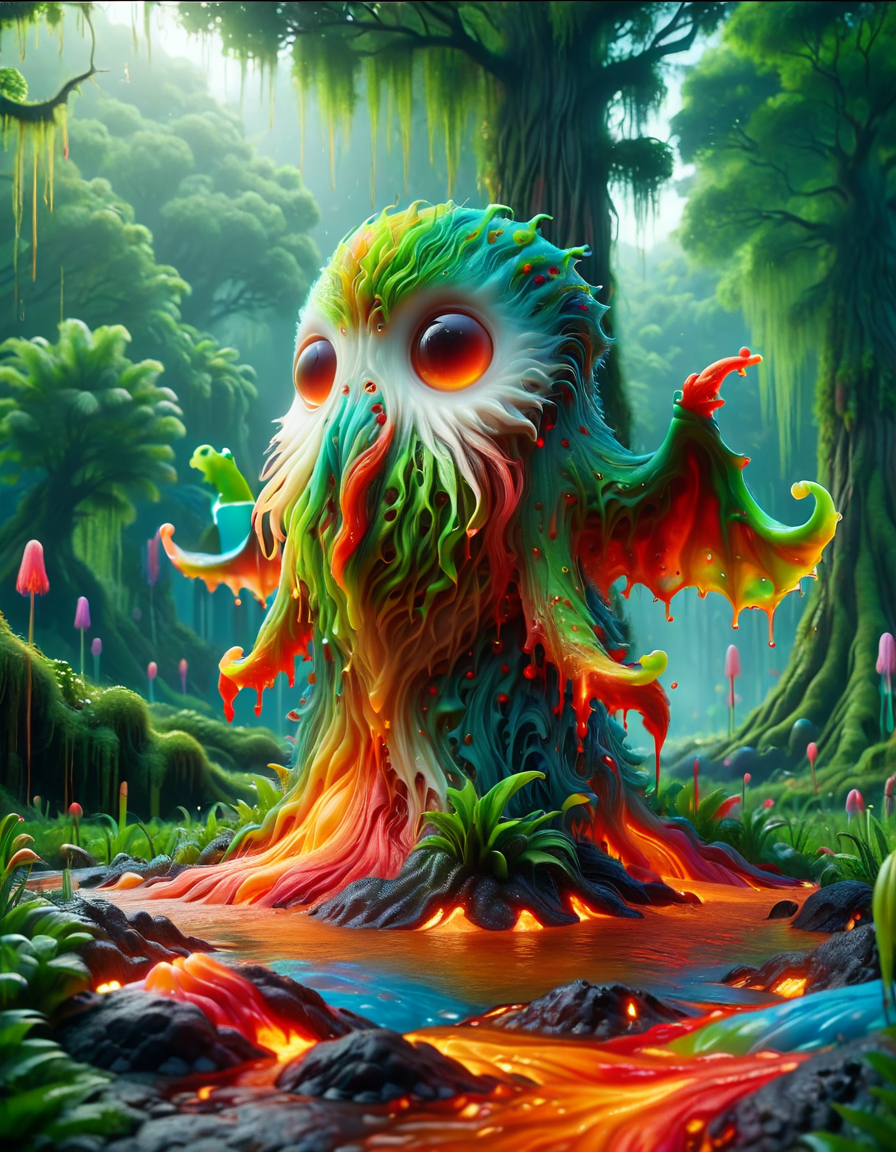 A cute colorful fluffy cthulhu, wildlife photography, in a ral-lava swamp, 4K UHD, 8K UHD, High-definition, capturing highest detailed, 4k, uhd, hdr <lora:ral-lava-sdxl-v2:1> ral-lava