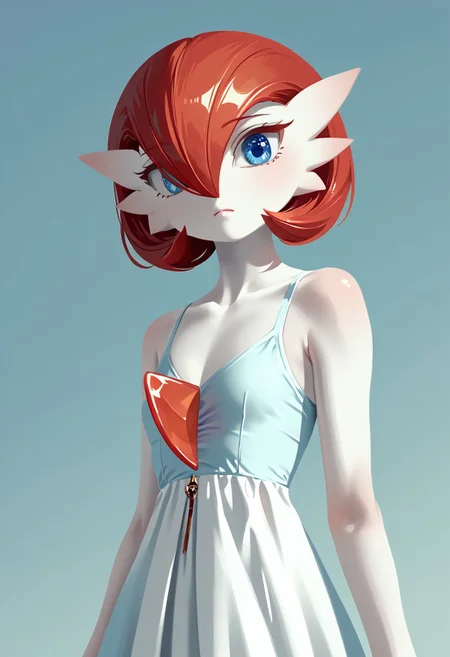 (((Gardevoir))), Female, anthro, ((pale white skin)), Stable_Yogis_PDXL_Positives, zPDXL3, Expressiveh, score_9, score_8_up, score_7_up, masterpiece, source anime, Anime Style, Raw Photo, midjourneyv6.1,
dutch angle, dynamic light,
1girl, solo, adult and mature look, 40 years old, older looking, ((short hair)), flatchest, looking at viewer, serious look, (blue eyes), flat chest, ((red hair)), (gardevoir dress), detailed dress, hair between eyes, closed mouth, covered shoulders, flat chest, upper body, casual dress, eyelashes, ((plain background)), (((croma key background))), (lineless:1.5), FastNegativeV2