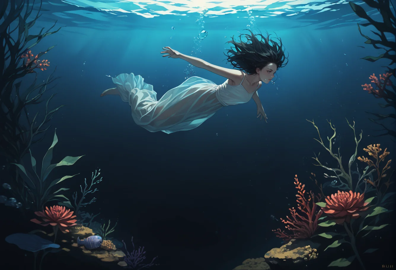 ,ruanyi0778,submerged,underwater,plant,glowing,1girl,<lora:0778 submerged_v1_pony:1>, score_9,score_8_up,score_7_up,,8k,1girl,solo,