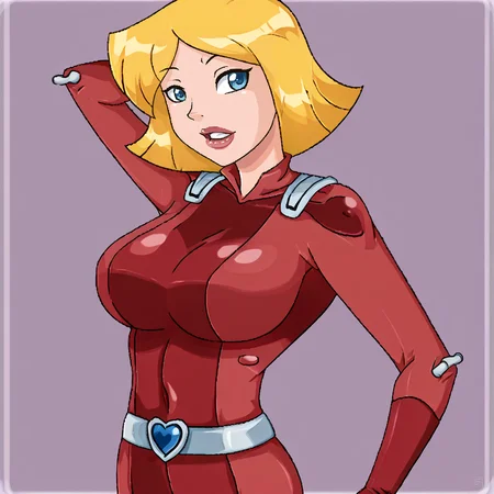 score_9, large breasts, <lora:MindsEdge_XL:1> mindsedge, e!, portrait, <lora:brj-clover-ponyXL-v0.6:1> clover \(totally spies\), blonde hair, short hair, blue eyes, || red bodysuit, belt,