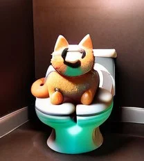 d0nu71f13d, a anime style image of a cat made of doughnuts, sitting on a toilet made of doughnuts, cinematic lighting, absurdres, donuts, vibrant colours, cat, toilet, flat colours, anime style,