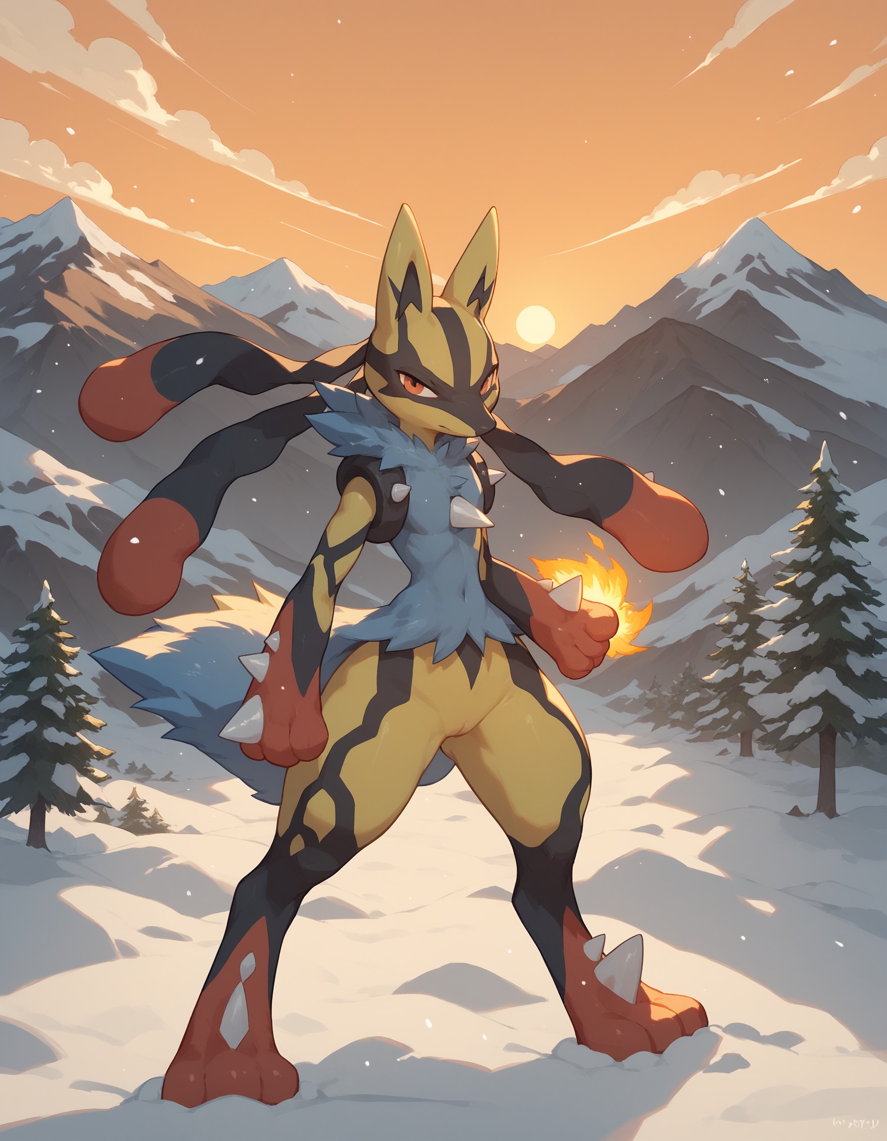 score_9, score_8_up, score_7_up, Megacario, yellow skin, multicolored skin, black stripes, pokemon \(creature\), full body, looking at viewer, orange sky, snow, blue fur, mountains, flowers, <lora:cefaa866-a58e-40ba-a219-79ab392f7d60:1.0>, <lora:3978796e-d425-4d05-9cc7-c7eeb5d87a5f:0.9>