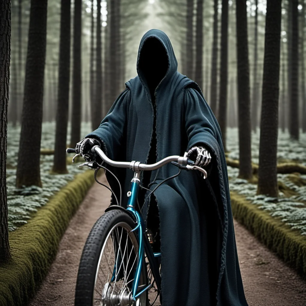 TheNazgul1024, wears a cape, ride a vintage bicycle, creepy hauted forest, detailed eyes, highly detailed, photography, ultra sharp, film, bokeh, professional, 4k <lora:add-detail-xl:1.5> <lora:TheNazgul1024:0.8>