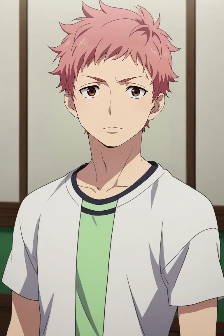 score_9, score_8_up, score_7_up, , rating_safe, intricate details, anime screencap, , official style, looking at viewer, depth of field, 1boy, solo, male focus, <lora:renzou_shima_pony:0.78>, renzou_shima, pink hair, brown eyes, short hair, , , <lora:sdxl_lightning_8step_lora:1>