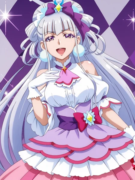 detailed background, shiny skin, posing, uncensored,
<lora:cureamour.pony:1.0>,
cureamour,
large breasts, wide hips, 
half-closed eyes, seductive smile, open mouth,