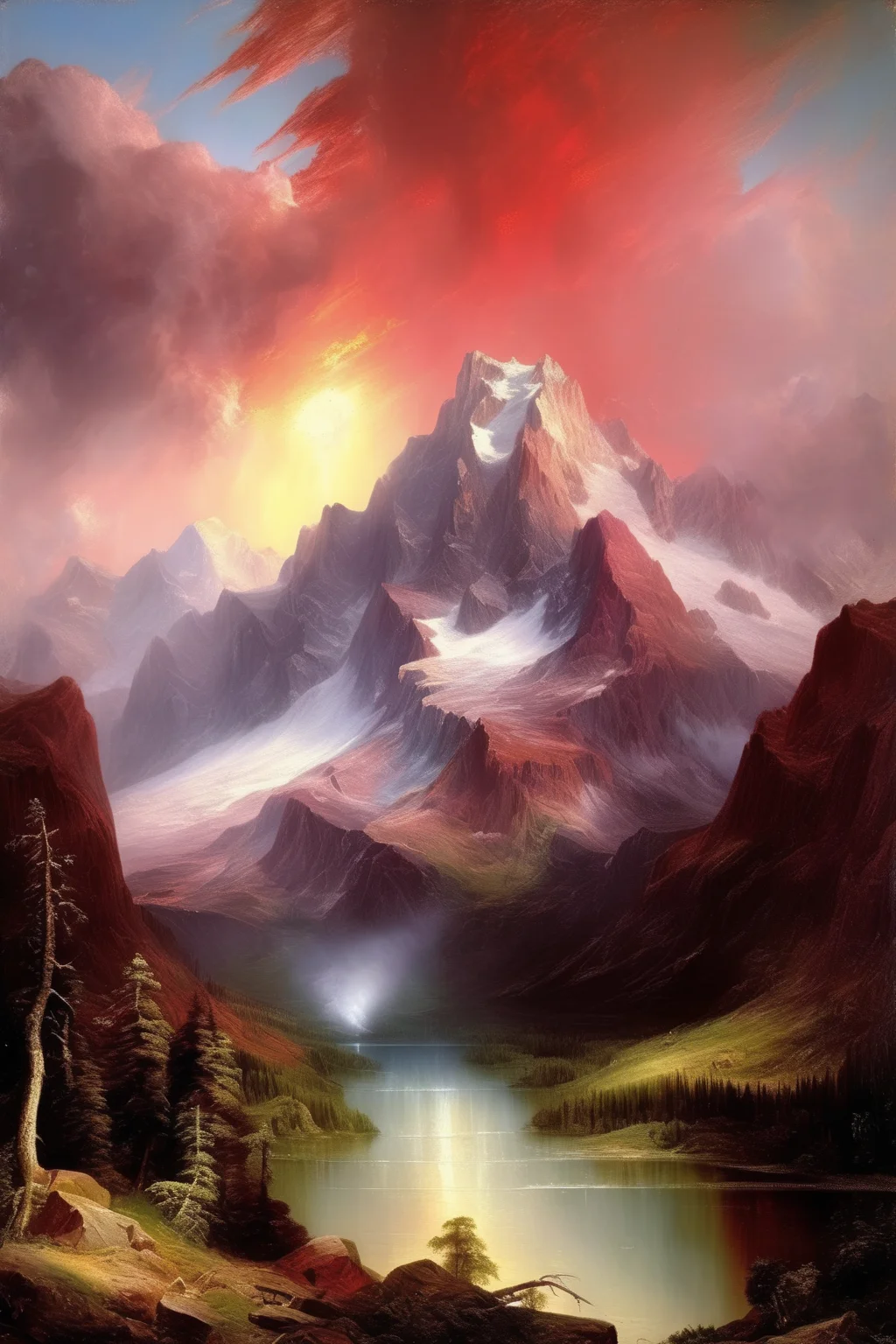 <lora:Thomas Moran Style:1>Thomas Moran Style - picturesque Alpine scenery in the style of Frederic Edwin Church