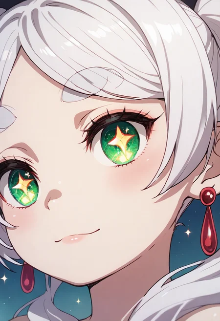 score_9, score_8_up, score_7_up, (Fantasy_eyes, beautiful eyes, hyper detailed, semi realism:1.2), 1girl, Frieren, solo, looking at viewer, (portrait:1.2), twin tails, white hair, green eyes, (reflection, sparkling eyes:1.2), (:3), thick eyebrows, red earring, <lora:friren_clean:0.8><lora:Fantasy_eyes-e18_s576_edited:0.8><lora:add-detail-xl:1>