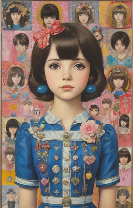 masterpiece,best quality,<lora:tbh284-sdxl:0.9>,illustration,style of Peter Blake portrait of idolmaster cinderella girls,