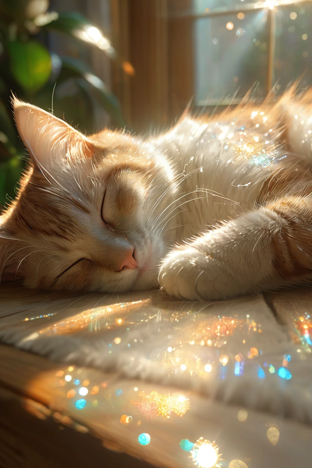 breathtaking <lora:CatSaviorXL:0.9>,
CatSavior, no humans, cat, whiskers, animal, animal focus, indoors, light particles, sunlight, realistic, plant, blurry, window, closed eyes, sleeping, lying, wooden floor, shiny
(light particles:1.3),(glowing:1.2),(shiny:1.2),(shone:1.1),, best quality , masterpiece, illustration, an extremely delicate and beautiful, extremely detailed ,CG,unity,8k wallpaper, Amazing, finely detail, masterpiece, best quality,official art,extremely detailed CG unity 8k wallpaper,absurdres, incredibly absurdres, huge filesize , ultra-detailed, highres, extremely detailed,beautiful detailed girl, extremely detailed eyes and face, beautiful detailed eyes,light on face, . award-winning, professional, highly detailed