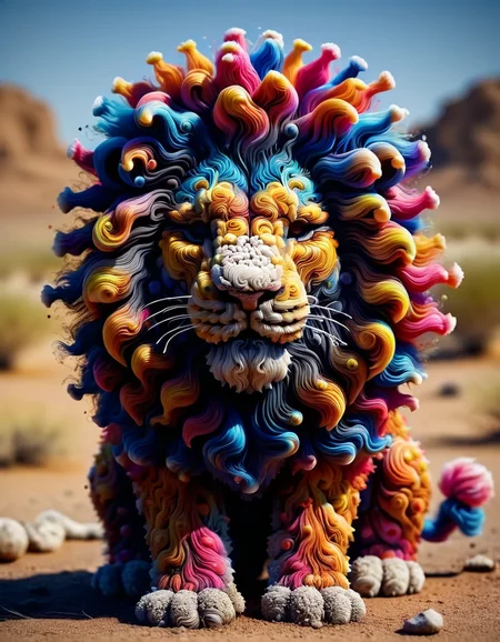 adorable colorful lion made of ral-cnvctncrnts, in savannah desert,amazing depth, masterwork, surreal, intricately detailed, bokeh, perfect balanced, artistic photorealism, smooth, great masterwork, beautiful <lora:ral-cnvctncrnts:0.7> ral-cnvctncrnts