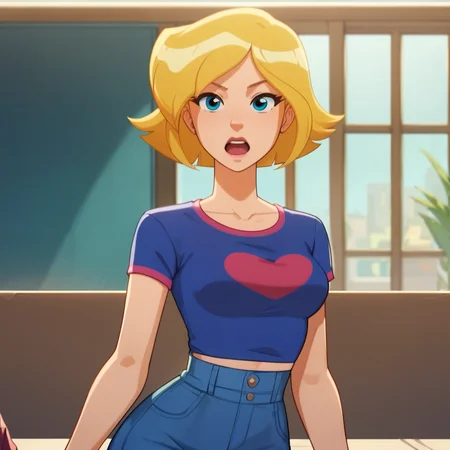 score_9, score_8_up, score_7_up, score_6_up, score_5_up, score_4_up, 1girl, blonde hair, blue eyes, short hair, medium breasts, narrow waist, wide hips, highres, masterpiece, high quality, <lora:Clover_2024:1>