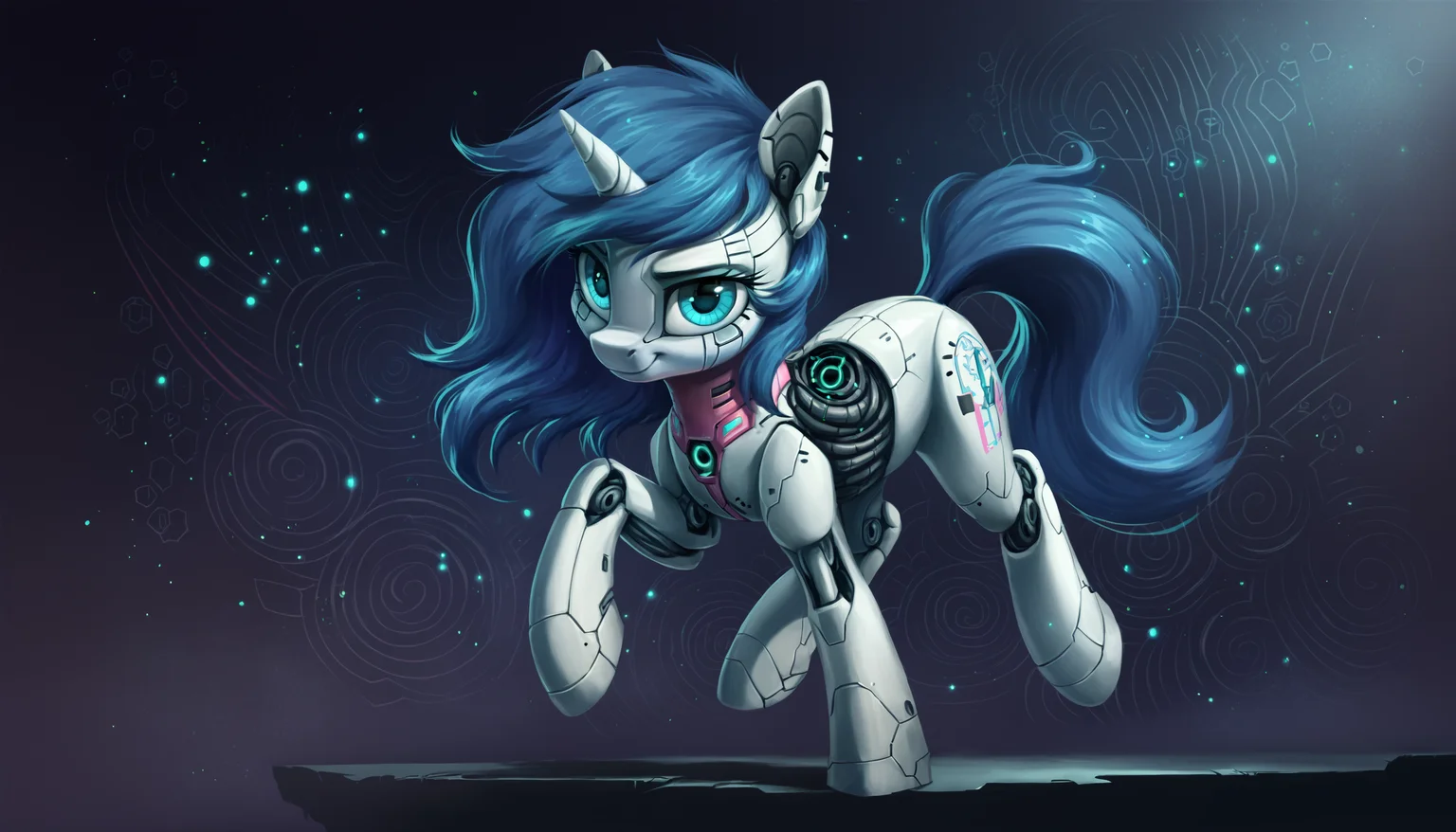 score_9, score_8_up, score_7_up, score_6_up, score_5_up, score_4_up, rating_safe, pony, robot, solo, robot pony, cyberpunk, oc, oc only, detailed, detailed background, beautiful, <lora:Wholesome-MLP-v1.4b:1>