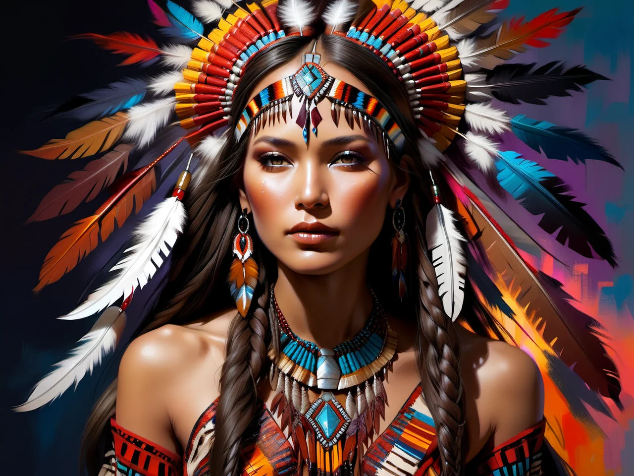 <lora:CulturePunkAI_1Pruned:.9> TotemPunkAI Sioux fashion, woman Highly detailed, amazing, Impressive lighting, vibrant colors, Ultra Realistic, High quality, Highly detailed, trending on artstation