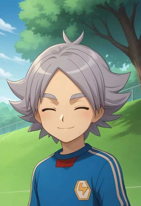 score_9, score_8_up, score_7_up, source_anime, highly detailed, 1boy, solo, male_focus, skinny, slender,
fubuki2, 1boy, male focus, closed eyes, soccer uniform, sportswear, tree, smile,
raimon soccer uniform, raimon, grey hair,