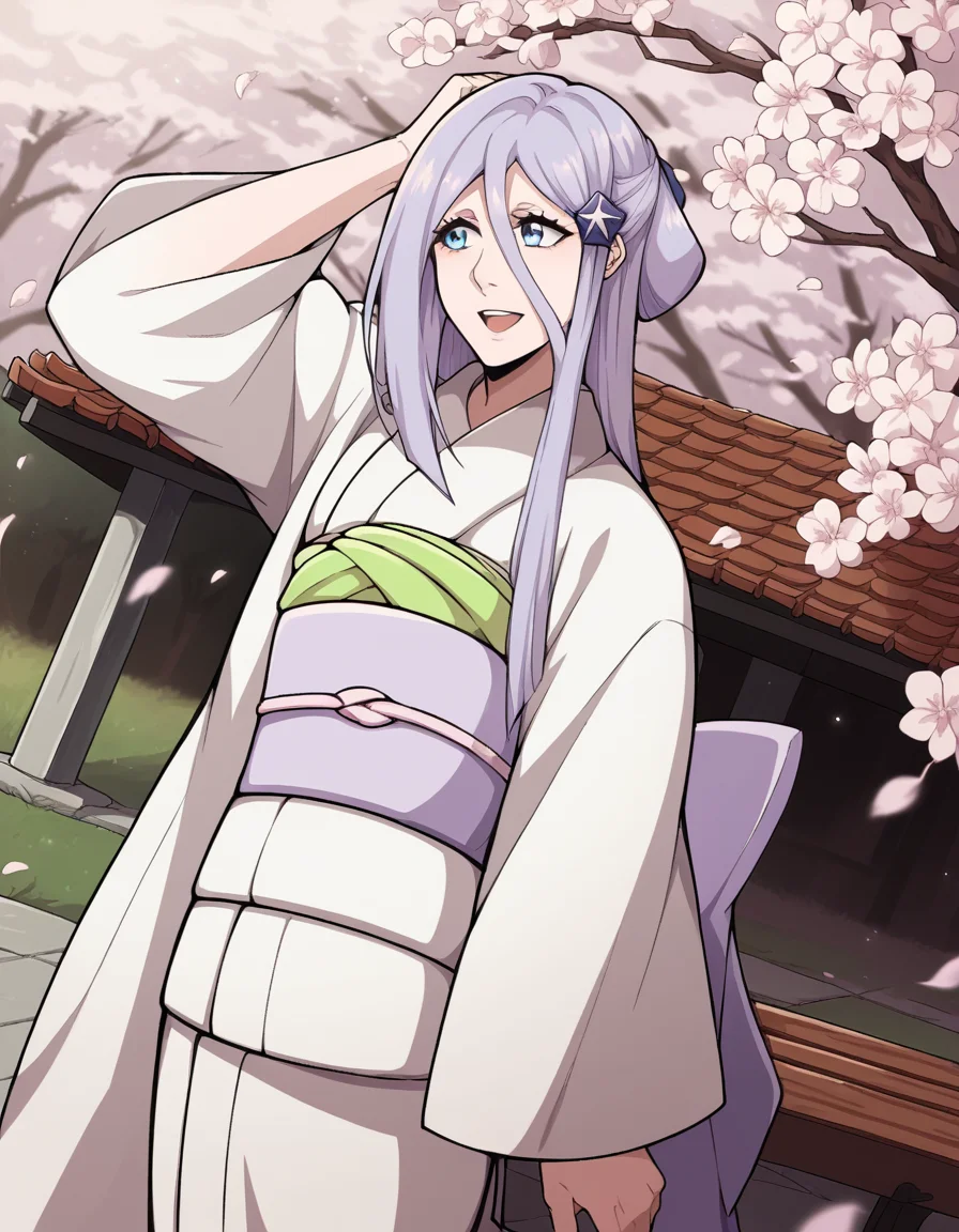 score_9, score_8_up, score_7_up, source_anime, <lora:sode-no-shirayuki-anime-ponyxl-lora-nochekaiser:1>, sode no shirayuki, long hair, blue eyes, hair ornament, purple hair, flower, hair flower, light purple hair,, japanese clothes, kimono, sash, obi,, park, cherry blossoms, bench, gentle breeze, peaceful, running, open mouth,, smile, , arm up, foot crossed over, hand clenched, solo,, cowboy shot, dutch angle