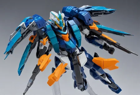 (solo), easynegative, evnshp style spaceship, (MECHA-WINGS:1.3), ROBOTANIMESTYLE, MECHA-BACK-UNIT, ROBOTCGSTYLE, best quality, masterpiece, ultra high res. Photograph of a (Turquoise) and Blue starfighter. (orange windshield glass). side exhausts, cannons under the wings (close to the cabin)
white background