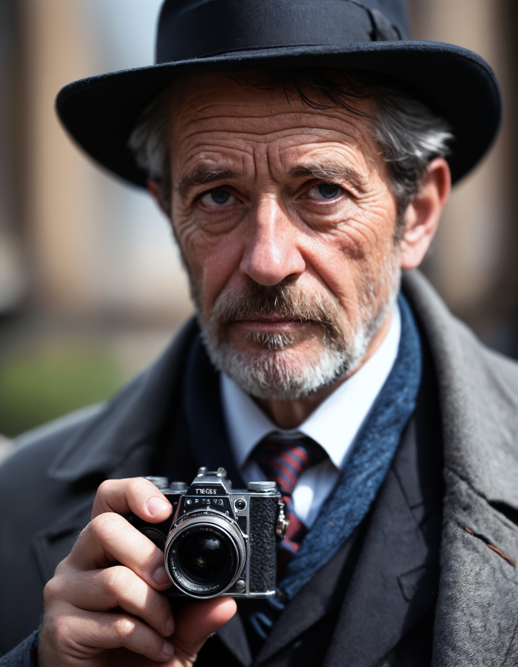 macro portrait of victorian detective, 100mm f/2.8 macro lens, skin pores, imperfections, pores, moustache, macro, extreme details, looking at viewer,