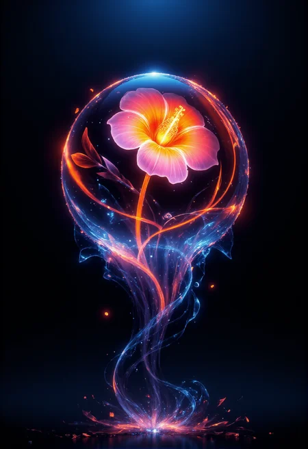 fire flower in a glass ball, space in the background.
 <lora:FLUX_Bioluminescent_Concept:1> bo-bioluminescent 
<lora:Dark Cinematic:1> DRK 
<lora:DarksunRiddV4:1>
 <lora:FL-bailing-24-0906Fire Spirit:1> bailing_fire