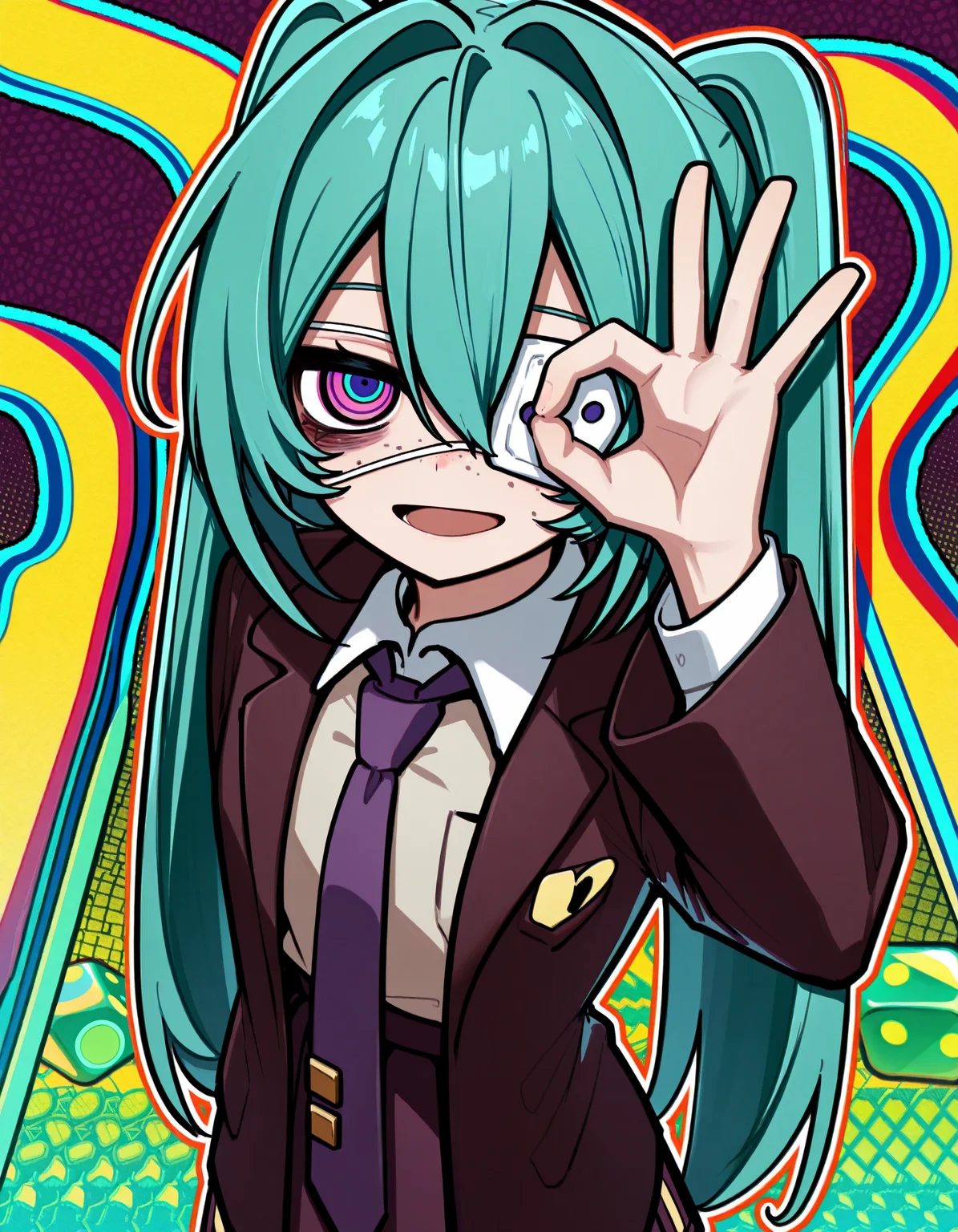 text, watermark, artist name, username, signature, censored, censor,
bad hands, bad feet, too many fingers, worst quality, bad quality, average quality, lowres, worst detail, realistic, traditional media, unfinished, jpeg artifacts, scan artifacts, 4koma, fisheye, peephole, <lora:eitmksg:1.0> <lora:mikumonitoring_dyn095_rank16:1.0>