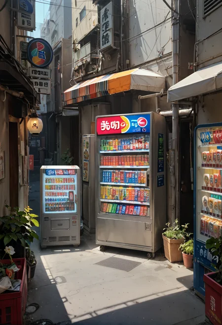 score_9,score_8_up,score_7_up,8k,,ruanyi0727,outdoors,alley,vending machine,lantern,storefront,<lora:0727 japanese street_v1_pony:1>
