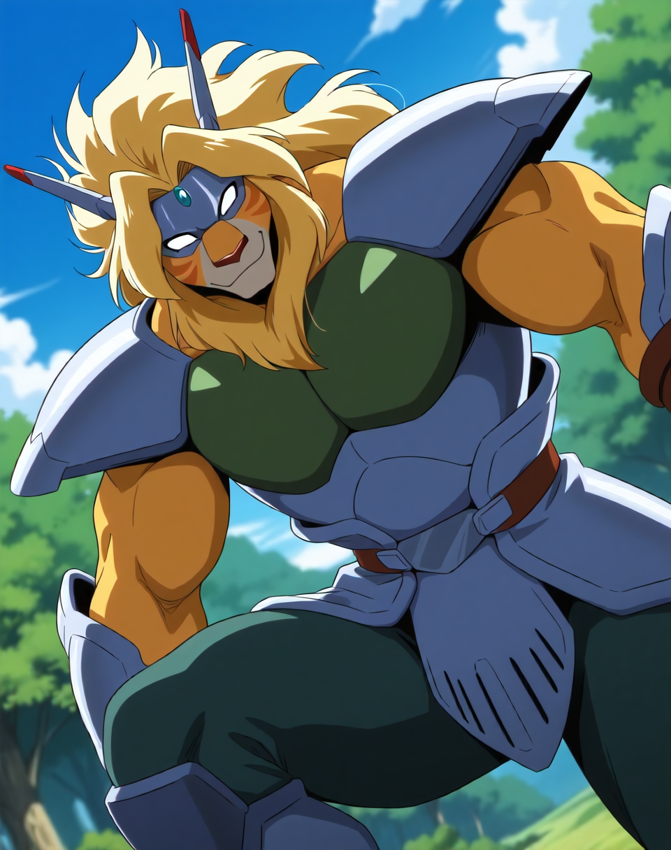 <lora:Kutal_(Shinzo)_(Illustrious)_(AD):1> Kutal, muscular, Shinzo, 
exterior, vivid anime blue sky with detailed clouds, forest, deep valley, 
dynamic action, bent leg, dutch angle, solid white eyes, cowboy shot, smile, mighty and strong, solo, 
large biceps, large shoulders, 
BREAK: very awe, aesthetically pleasing, masterpiece, best quality, amazing quality, very aesthetic, perfect depth of field shot, photographic realism, source_anime, masterclass anime, 
BREAK: lazympos, lazypos (3),