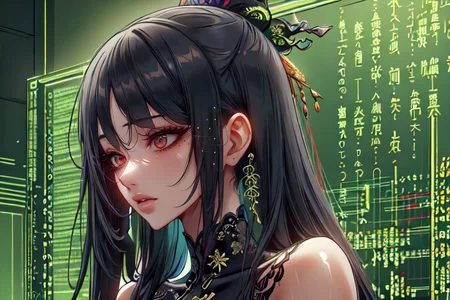 highly insanely detailed, masterpiece, top quality, best quality, highres, 4k, 8k, RAW photo, (very aesthetic, beautiful and aesthetic),
(code_style,codestyle),english text,traditional chinese text,japanese text,
<lora:CodeStyle (half generic class)_564920:1>,
(1girl:1.3), 1other,
a colorful background,(fluorescent background,neon color background,bold color background),âââ