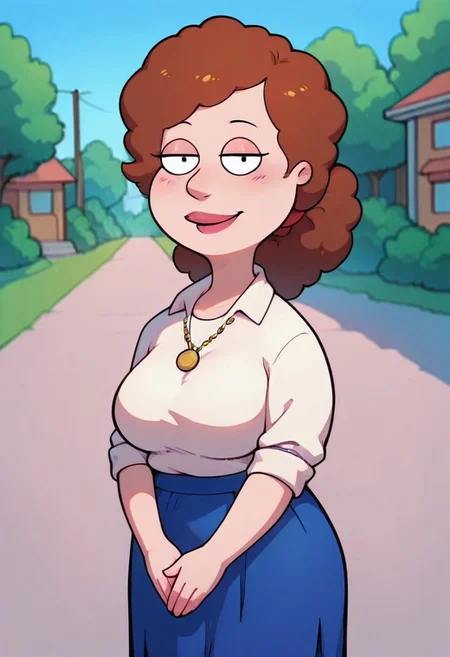 score_9,score_8_up,score_7_up,score_6_up,best quality, 1girl, solo, neighbourhood, houses, tree, blue sky, outdoors,
BREAK
unnamed girl, brown hair, black eyes, (mature female:1.5), (plump:1.2), large breasts, huge hips, white sweater, rolled up sleeves, blue skirt, stockings, own hand together, blush, smile, looking at viewer, long skirt, half-closed eyes, necklace,