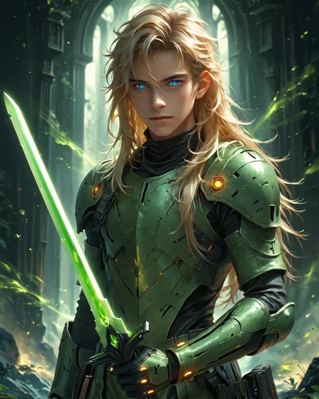 score_9, score_8_up, score_7_up, intricate details, rating_questionable, fantasy setting,
<lora:homri52:1>,
<lora:Plasma_Sword:1>,
1boy(human, young man, pale skin, long hair, blond hair, blue eyes, swedish, science fiction knight, holding a plasma sword, glowing green Plasma Sword, crackling green energy around the sword, solo, cowboy shot), alien battlefield, craters, trenches, detailed background, depth of field,
4k,
<lora:ral-chrosc-clr:0.5>, ral-chrosc-clr,
<lora:Expressive_H:0.5>
<lora:xl_more_art-full_v1:0.3>,
<lora:add-detail-xl:0.3>,