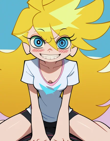score_9, score_8_up, score_7_up, source_anime, <lora:panty-anarchy-anime-ponyxl-lora-nochekaiser:1>, panty anarchy, blonde hair, blue eyes, ahoge, long hair,, <lora:downblouse-ponyxl-lora-nochekaiser:1>, downblouse, breasts apart, extended downblouse, girl on top, shirt, straddling,, bedroom, smile, blush, looking at viewer, straight-on,, , cowboy shot, dutch angle