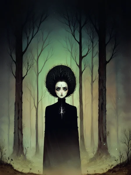 score_9, score_8_up, score_7_up, score_6_up, score_5_up, score_4_up,   <lora:k3h03XLP:1> k3h03, 1girl, goth, large breasts, forest