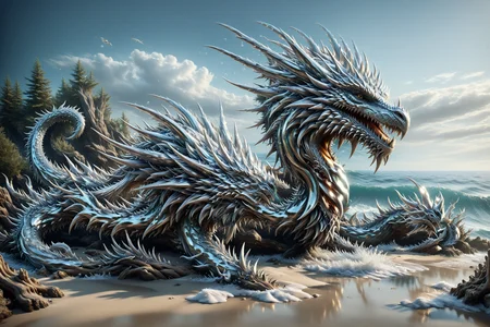 <lora:Liquid_Fluid_Metal_XL_-_By_DICE:1> (SILVER LIQUID METAL:2) <lora:Driftwood_Detailed_Art_-_By_DICE:0.3> (metallic Driftwood Dragon:1.5), <lora:skinny:0.4>, (masterpiece, top quality, best quality, detailed scenery background, official art, beautiful and aesthetic, extremely detailed, best quality, absurdres:1.3), (detailed natural lighting, depth of field:1.3) (hyperrealistic:1.5), vivid 16k colorful hdr, highest detailed <lora:Thorns_SDXL:0.5>, (glassy beach, an ocean of mercury:1.2) <lora:Classic Dragons:1> dragon, bone dragon, (underwater_shot, underwater, caustics, swimming, submerged:1.3), sunlight, (surrounded by tiny mermaids:1.1)