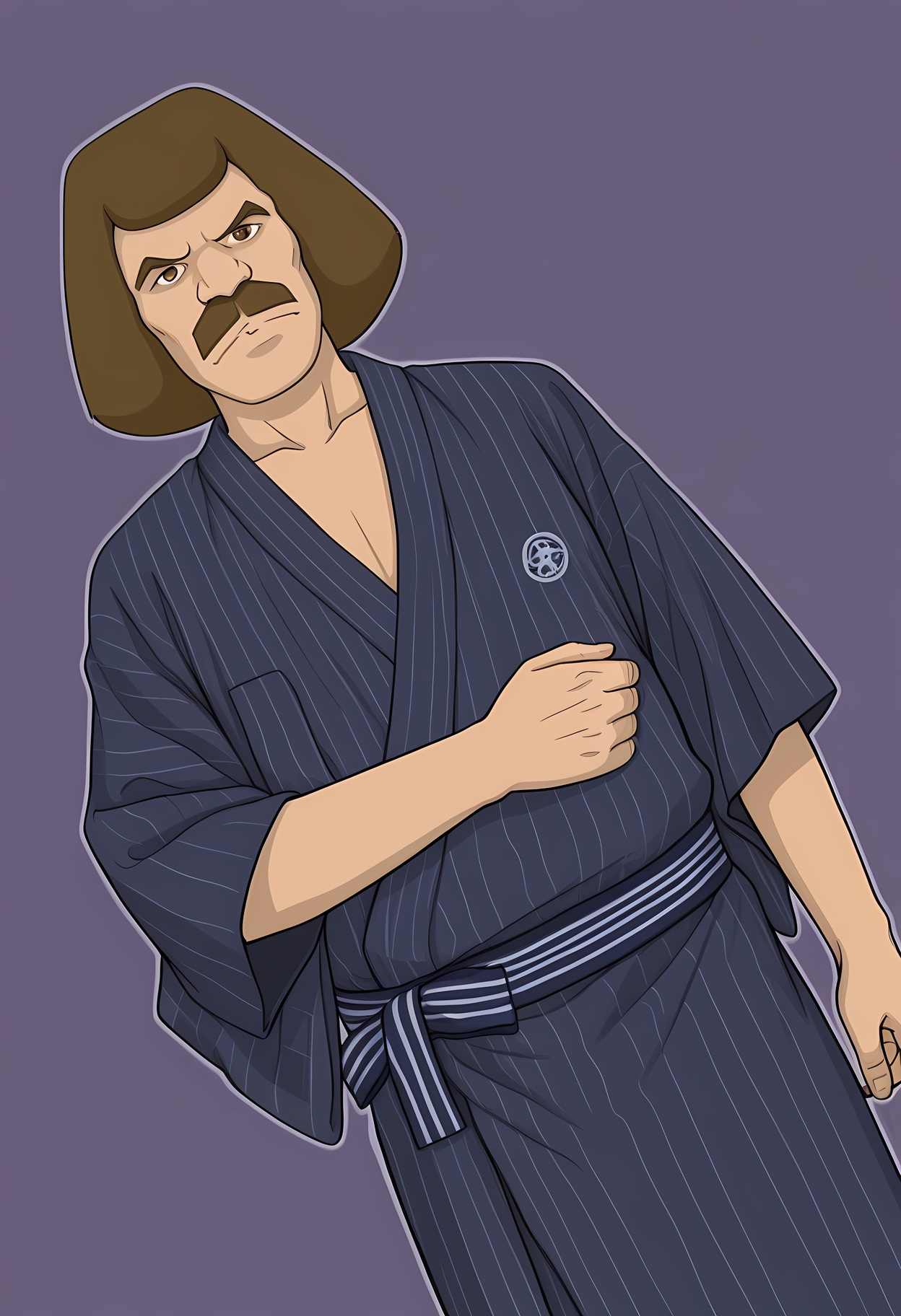 masterpiece, best quality, amazing quality, dutch angle, abstract background, BREAK
1boy, solo, male focus, williammurderface, brown hair, brown eyes, mustache, yukata, japanese clothing, BREAK
<lora:cfg_scale_boost:.6>   <lora:William_Murderface_-_Metalocalypse_-_ILXL:1>
