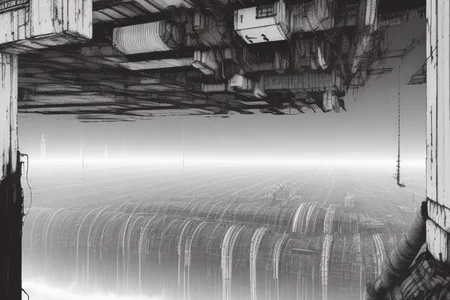 cyberpunk building structures, detailed background, vast, gigantic, decrepit scenery, covered in large tubes and cables, dim light, ((heavy black and white)), <lora:Blame!:1>
