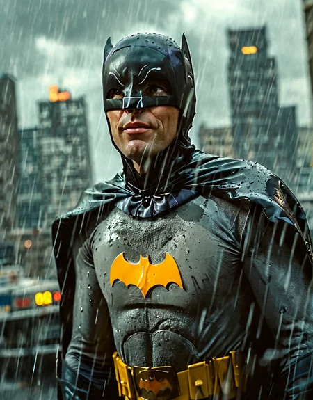 <lora:Batman1966 Style:0.9> batman1966 style, batman style, ba_ma style, Bama1966 Style, gotham, rooftop, 1man, dark streets, dark, cinematic lighting, full of details, epic, action, cinematic,
rain-soaked Gotham City skyline, midnight,
Lightning flashes, shadows creeping over jagged skyscrapers, symmetrical picture composition,
cape billowing in the wind,
Thunder,
<lora:sin city style v2:0.2> sin city style,
<lora:Detailed Eyes SDXL - DetailedEyes_V3:0.3>, <lora:add-detail-xl:0.7>,
Over-the-shoulder shot,
graphic novel, comic book style,
