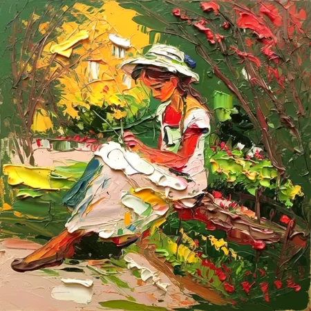 impasto girl in garden<lora:impasto:1>