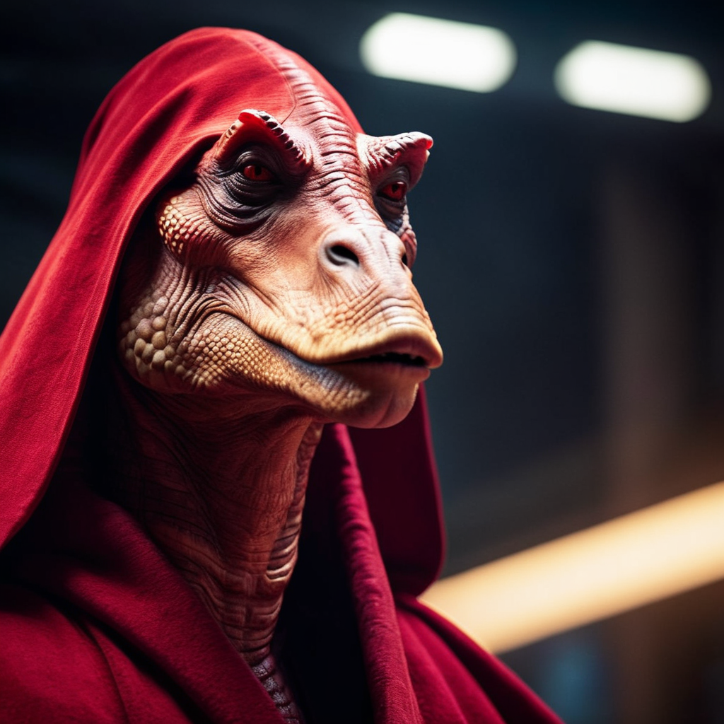 cinematic film still of  <lora:darth jar jar binks:1.2>
darth jar jar binks a close up of a creature with a red robe in star wars universe, shallow depth of field, vignette, highly detailed, high budget, bokeh, cinemascope, moody, epic, gorgeous, film grain, grainy
